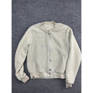 Toad&Co Jacket Womens Small White Sherpa Fleece Bomber Zip Pockets Collarless
